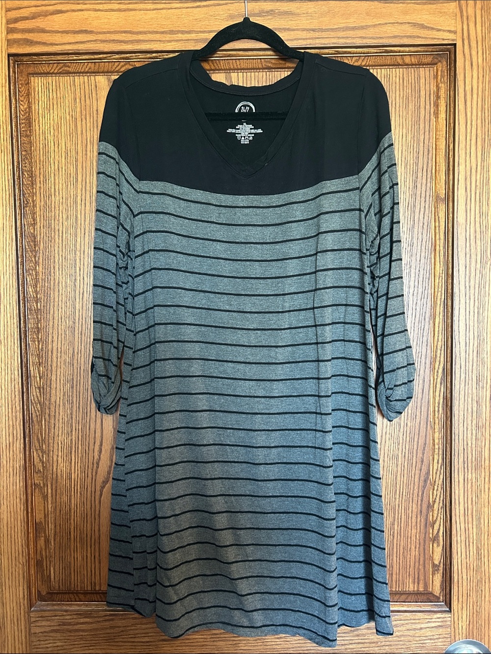 Black and Gray Striped V-Neck Dress